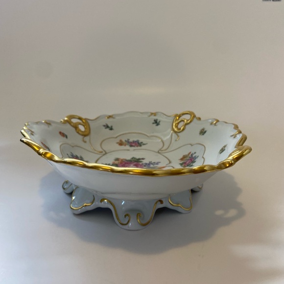 Vintage JLMeneau Graf Von Henneberg Floral & Gold Centerpiece Bowl 12" Long - Picture 9 of 16